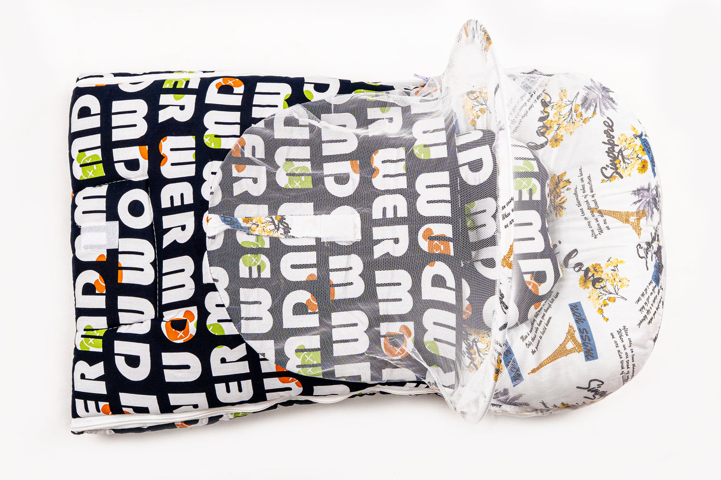 2pcs Baby Bedding Set with Mosquito Net – Travel Print