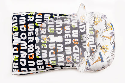 2pcs Baby Bedding Set with Mosquito Net – Travel Print