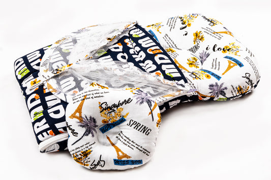 2pcs Baby Bedding Set with Mosquito Net – Travel Print