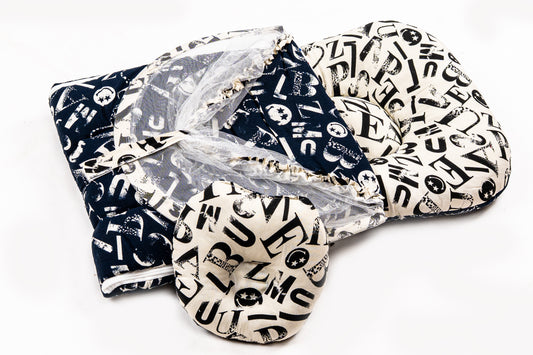 2pcs Baby Bedding Set with Mosquito Net – Black & White Alphabet Print