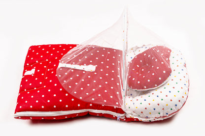 2pcs Baby Bedding Set with Mosquito Net – Red with colorful hearts