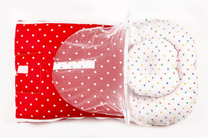 2pcs Baby Bedding Set with Mosquito Net – Red with colorful hearts