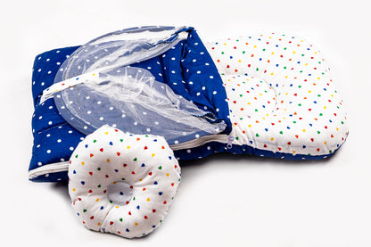 2pcs Baby Bedding Set with Mosquito Net – Navy blue with colorful hearts