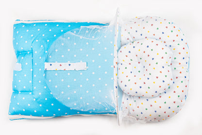 2pcs Baby Bedding Set with Mosquito Net – Light blue with colorful hearts