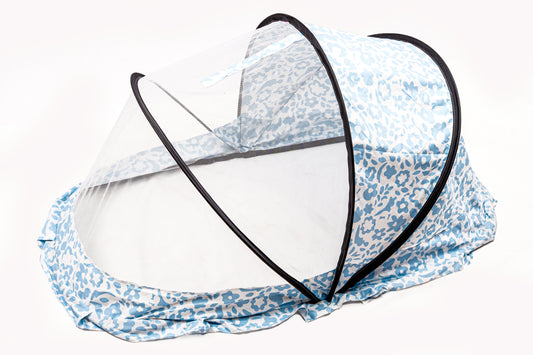 Blue & White Foldable And Portable Mosquito Protection Net For Babies
