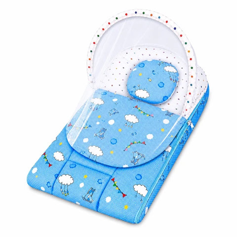 2 in 1 baby carry nest with mosquito net in sky blue cloud print