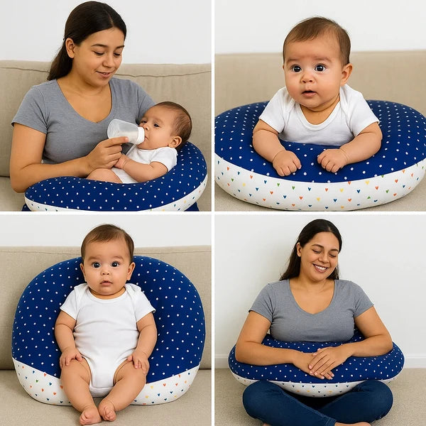 Premium Polka Dot Baby Nursing Pillow –Dark Blue
