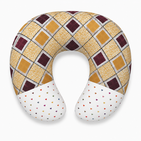 Ergonomic 22 by 28 inch feeding and nursing pillow in mustard check print