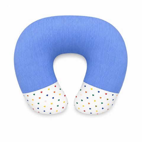 Ergonomic 22 by 28 inch feeding and nursing pillow in self print blue
