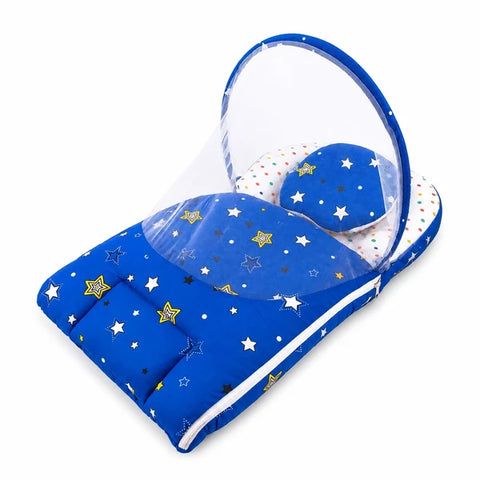 2 in 1 baby carry nest with mosquito net in dark blue star print
