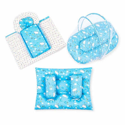 8 piece cloud print blue baby bedding set with mattress sleeping bag mosquito net bed and pillows