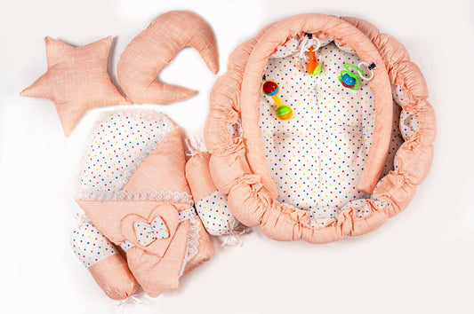 10 Pcs Round Flower Baby Bedding Set - Self - Peach