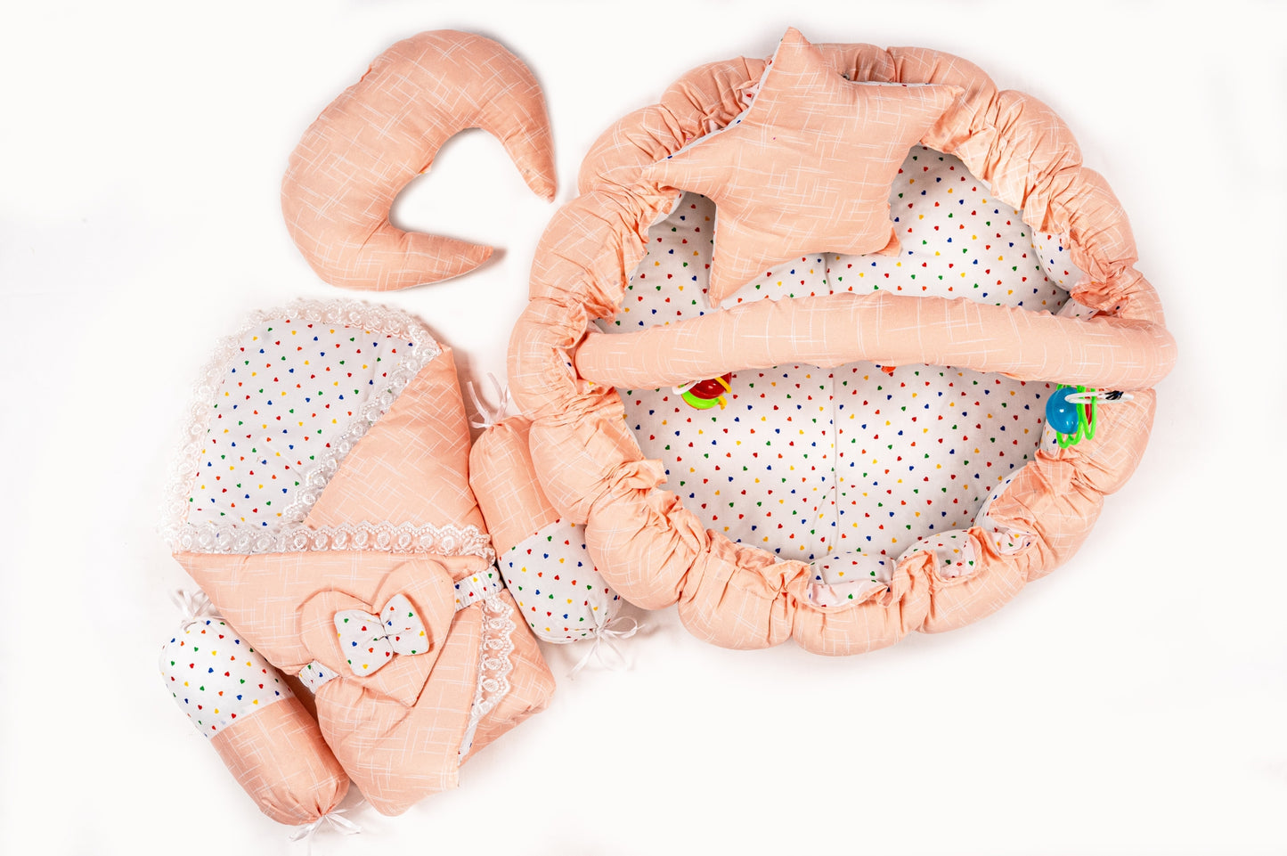 10 Pcs Round Flower Baby Bedding Set - Self - Peach