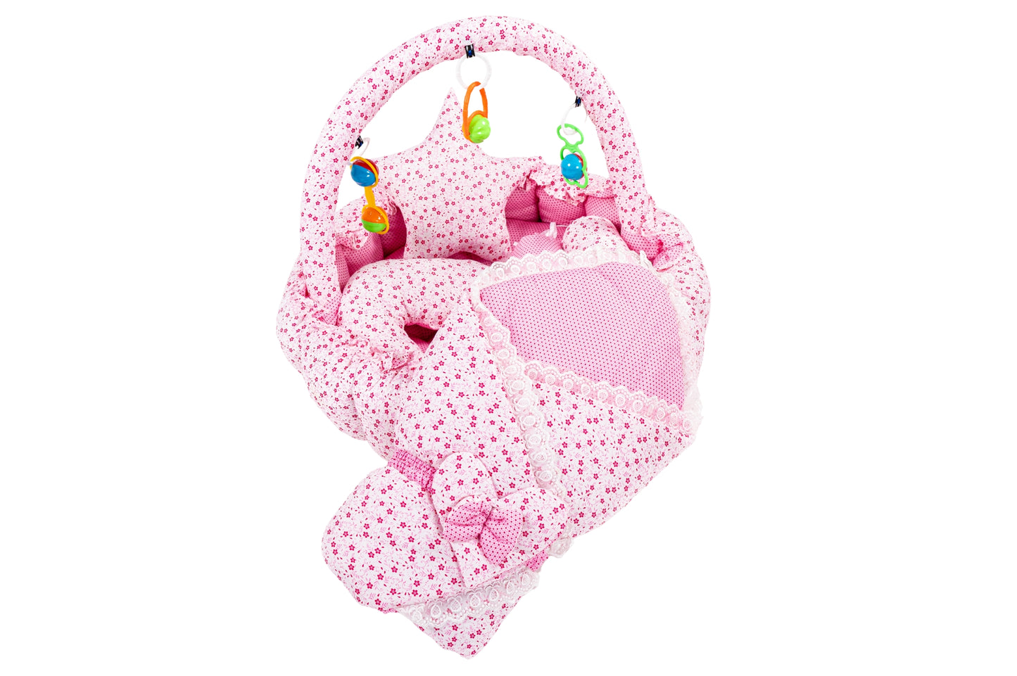 10 Pcs Round Flower Baby Bedding Set - Flower - Pink