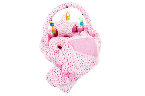 10 Piece Baby Snuggle Bed Set with Net & Toys - Pink Floral