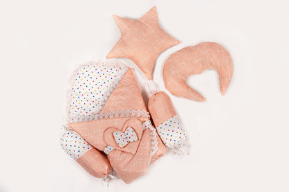 10 Pcs Round Flower Baby Bedding Set - Self - Peach