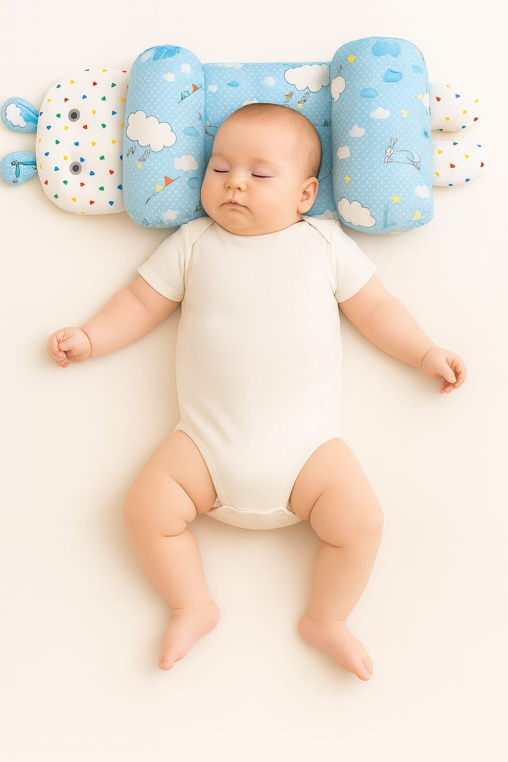 Adjustable baby head shaping pillow made of breathable cotton for flat head prevention