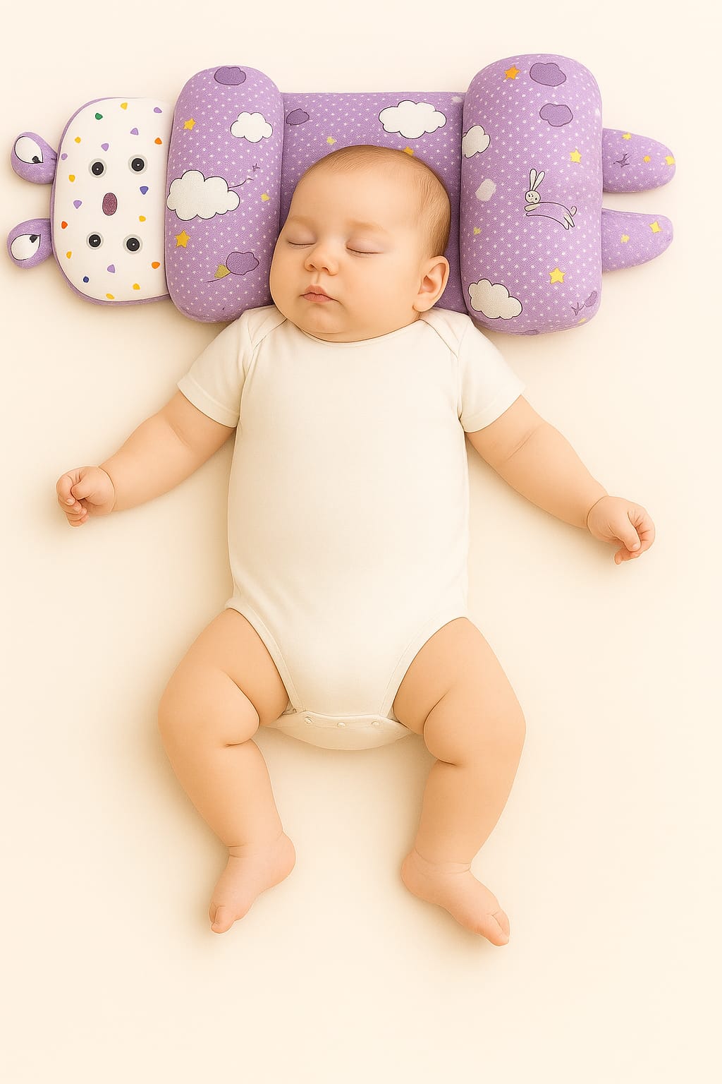 Adjustable baby head shaping pillow made of breathable cotton for flat head prevention