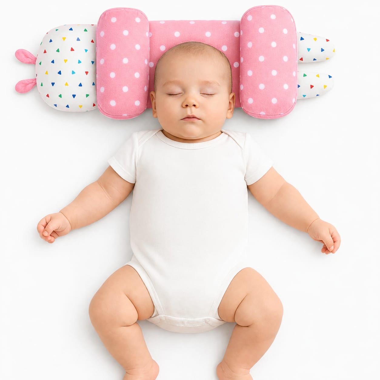 Adjustable Baby Head Shaping Pillow - Polka Dot - Pink