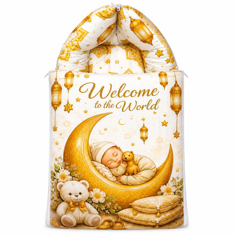 Baby carry nest sleeping bag zipped hood in elegant golden moon welcome to the world design