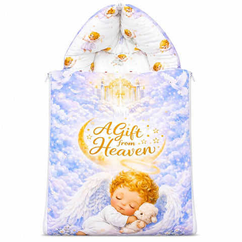Baby carry nest sleeping bag zipped hood in pastel purple baby angel gift from heaven design