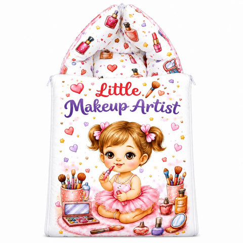 Baby carry nest sleeping bag zipped hood in cute makeup brushes and lipstick pattern