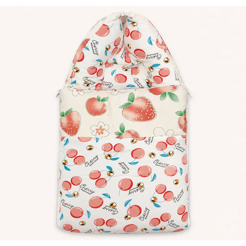 Baby carry nest sleeping bag zipped hood in cherry and strawberry print