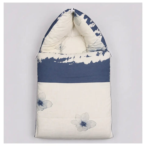 Baby carry nest sleeping bag zipped hood in ivory blue floral print
