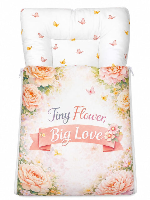 Baby carry nest sleeping bag zipped hood in tiny flower big love banner floral design